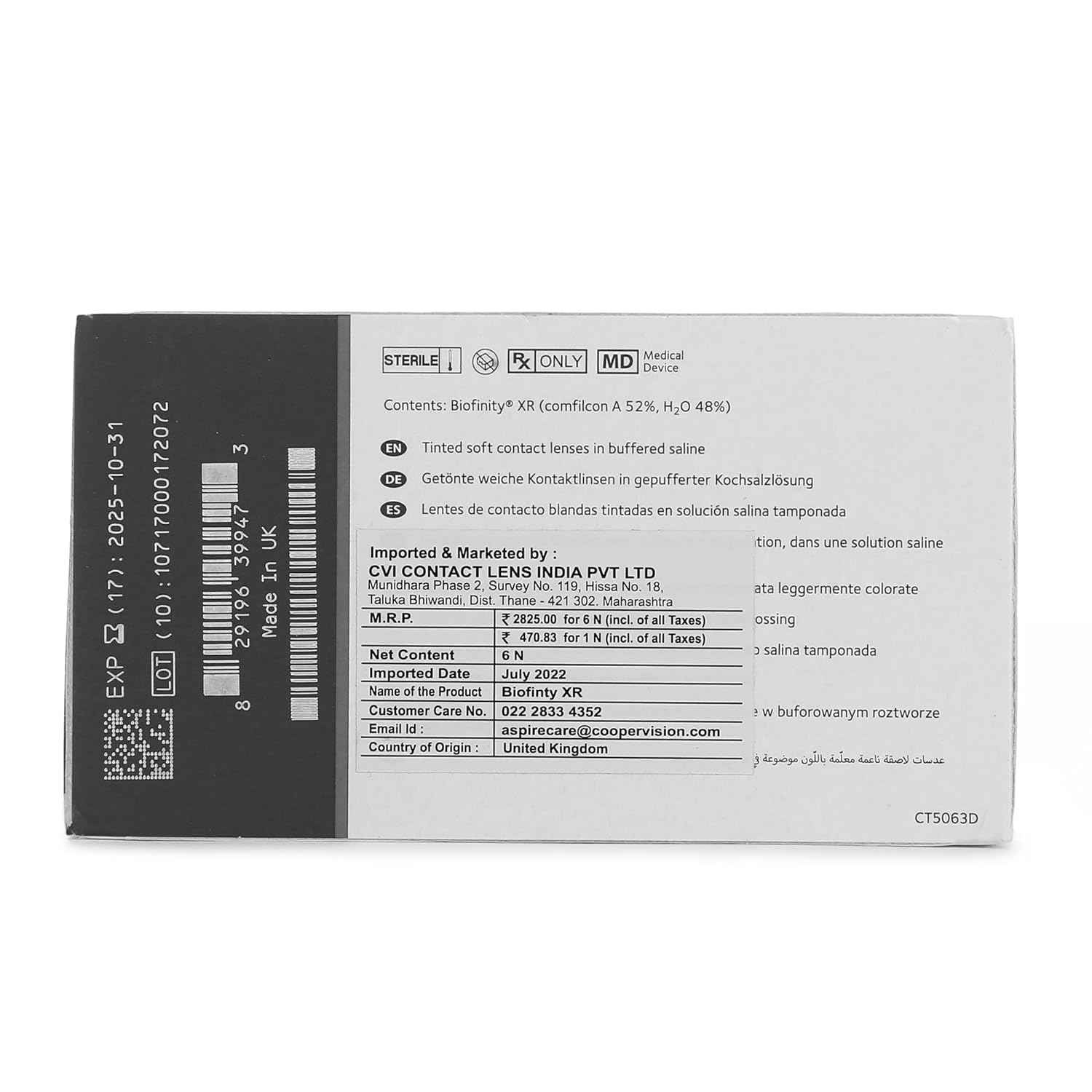 CooperVision BIOFINITY XR Monthly Disposable Spherical Silicone Hydrogel Lenses (6 Lenses/Box)