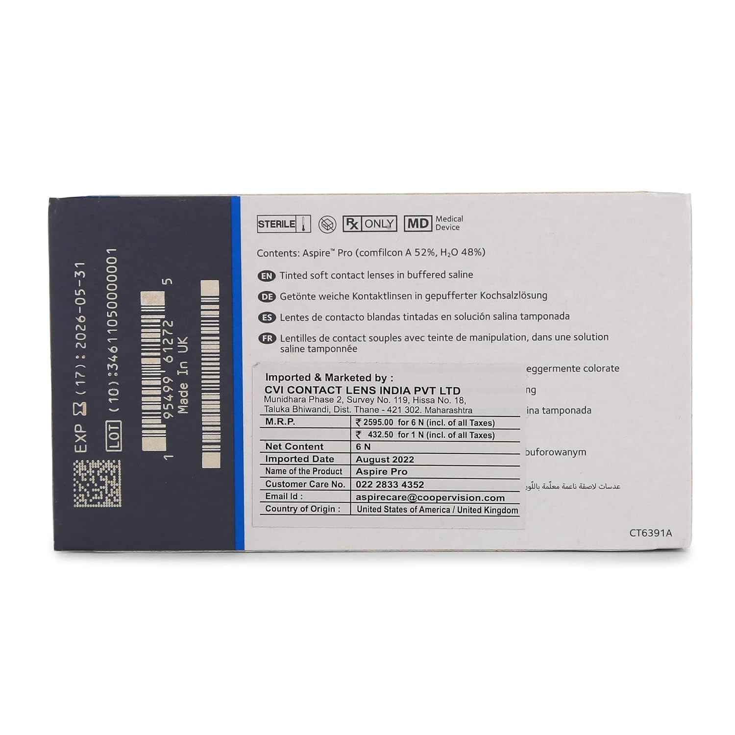 CooperVision ASPIRE PRO Monthly Disposable Spherical Silicone Hydrogel Lenses (6 Lenses/Box)